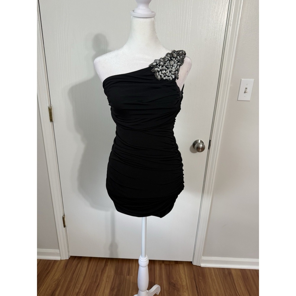 Y2K Deb Women's Black One Shoulder Bling Mini Dress Medium Party Dress